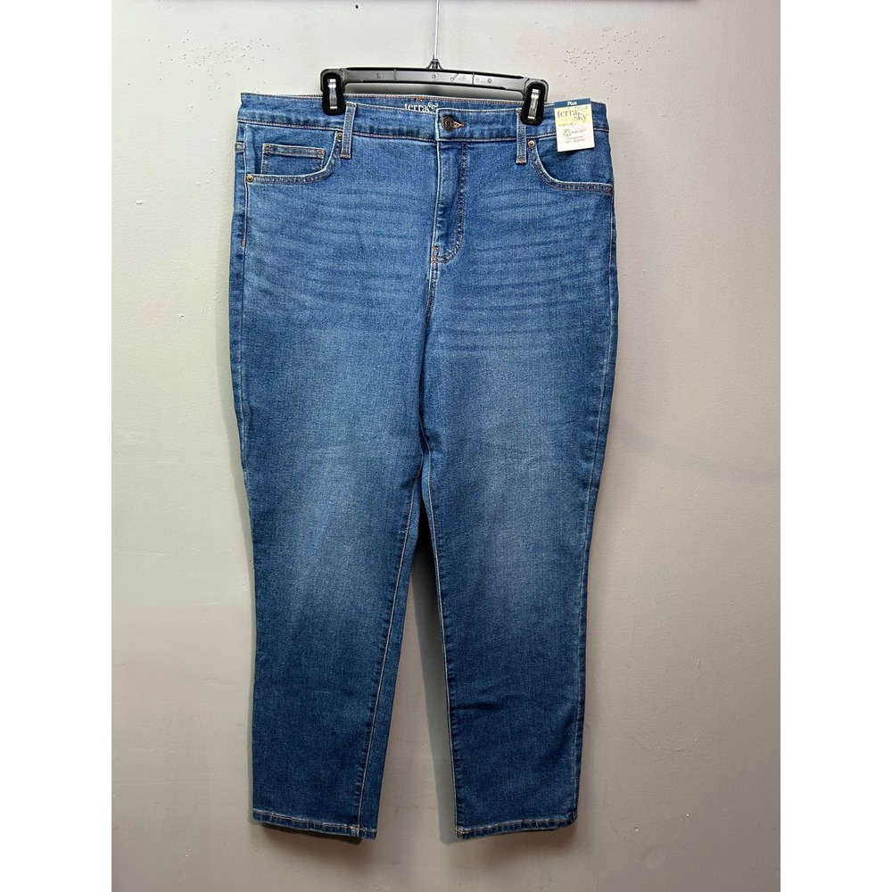 Terra & Sky Jeans Women 14W Blue Straight Leg Retro Denim High Rise Stretch
